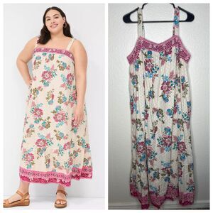 Lane Bryant sleeveless maxi dress embroidered floral spring swiss dot flirty 18